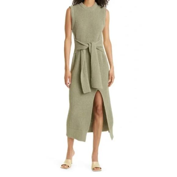 Jonathan Simkahi Jeane Waist Sash Boucle Modi Sweater Dress in Sage Size Medium‎ - Picture 1 of 12